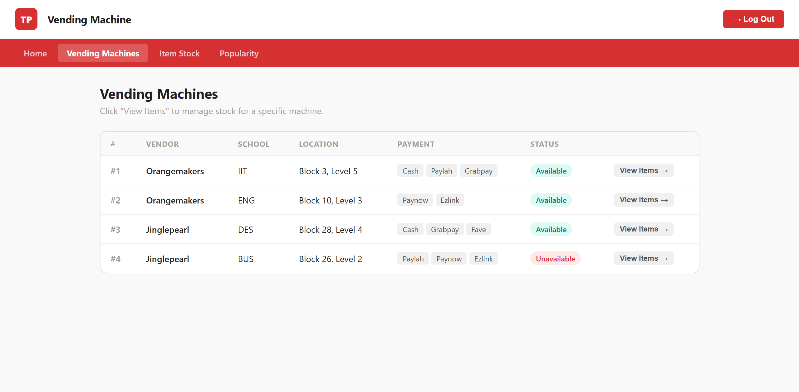 TP: Vending Machine Tracker screenshot 2